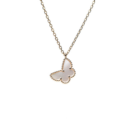 Van Cleef & Arpels 18K Yellow Gold Mother of Pearl Sweet Alhambra Butterfly Pendant Necklace 3 of 7