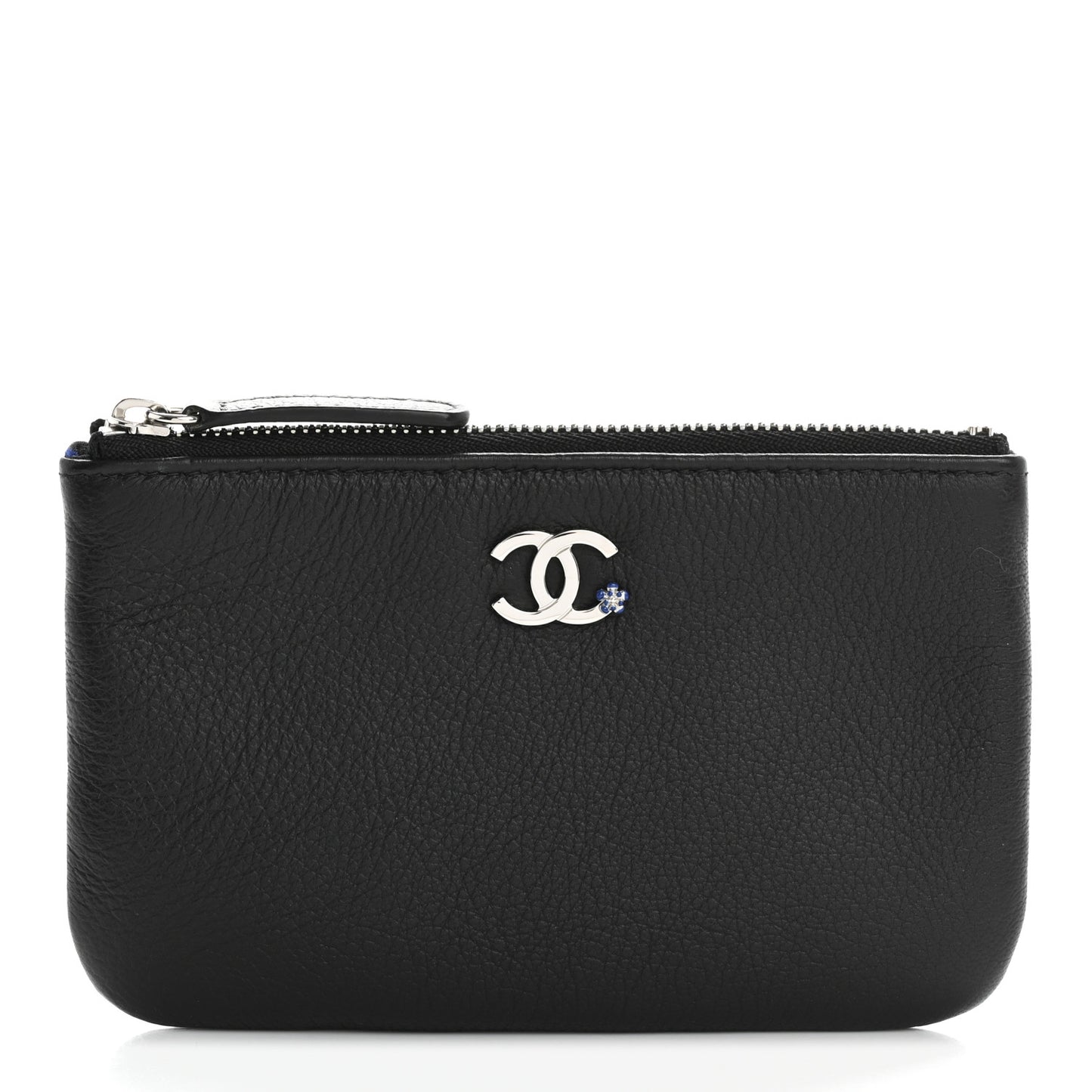 Goatskin Camellia CC Cosmetic Pouch Black
