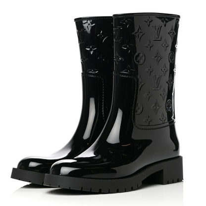 Louis Vuitton Rubber Embossed Monogram Drops Flat Half Boots 41 Black 2 of 10