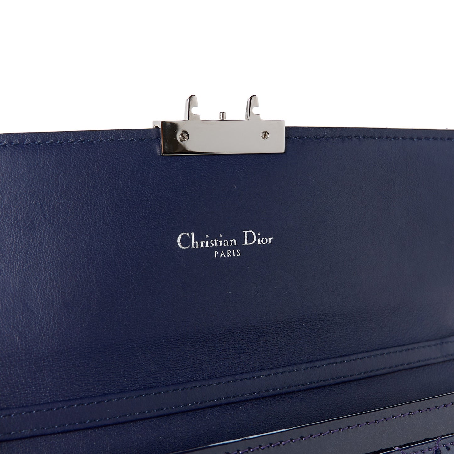 Patent Cannage Miss Dior Chain Wallet Blue Nuit