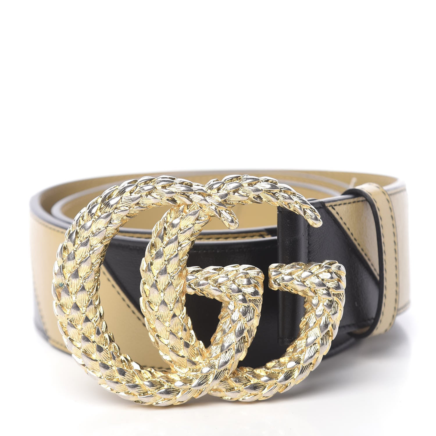 Gucci Calfskin Striped Textured Double G 50mm Belt 90 36 Black Beige 1 of 5
