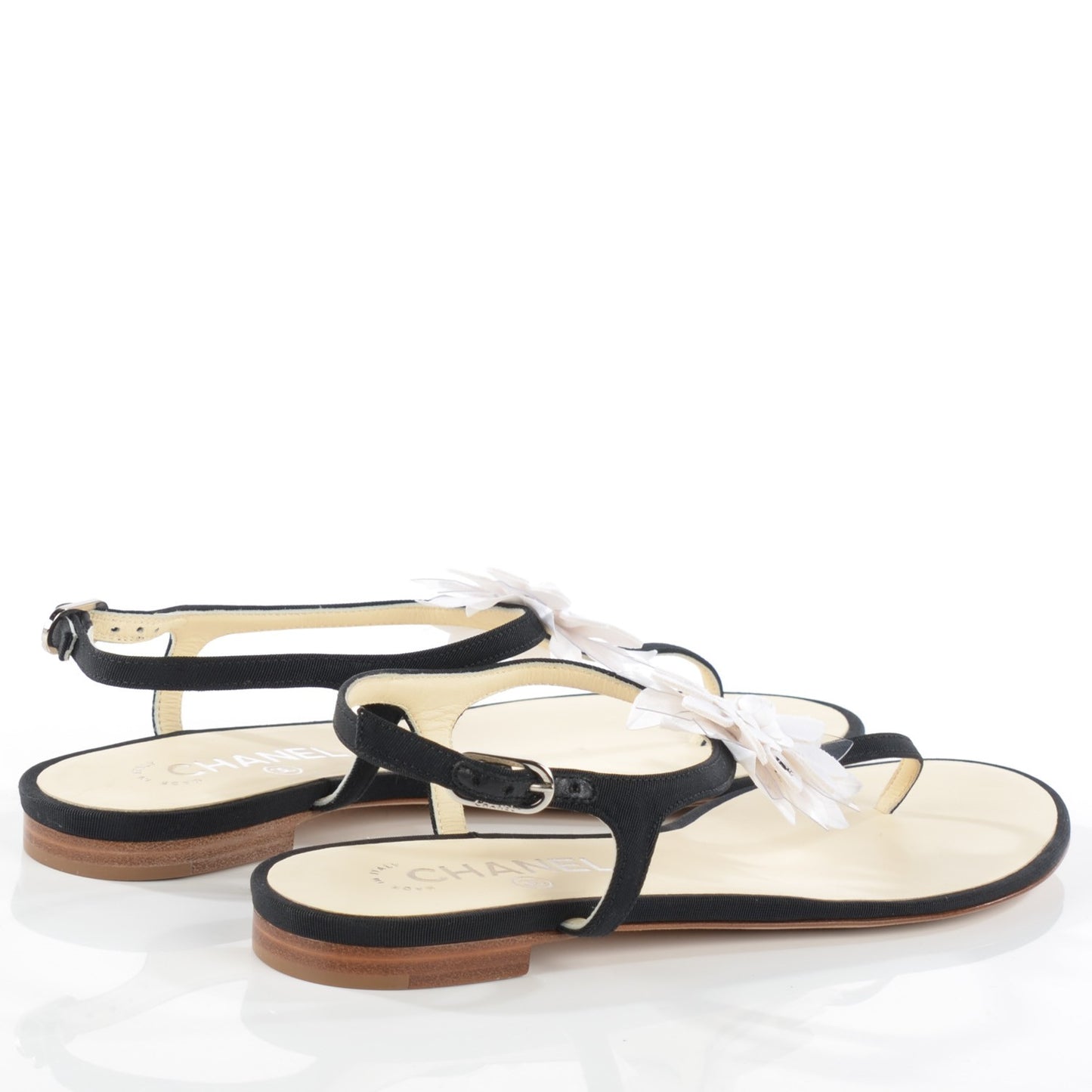 Grosgrain Camellia Thong Sandals 38 Black White