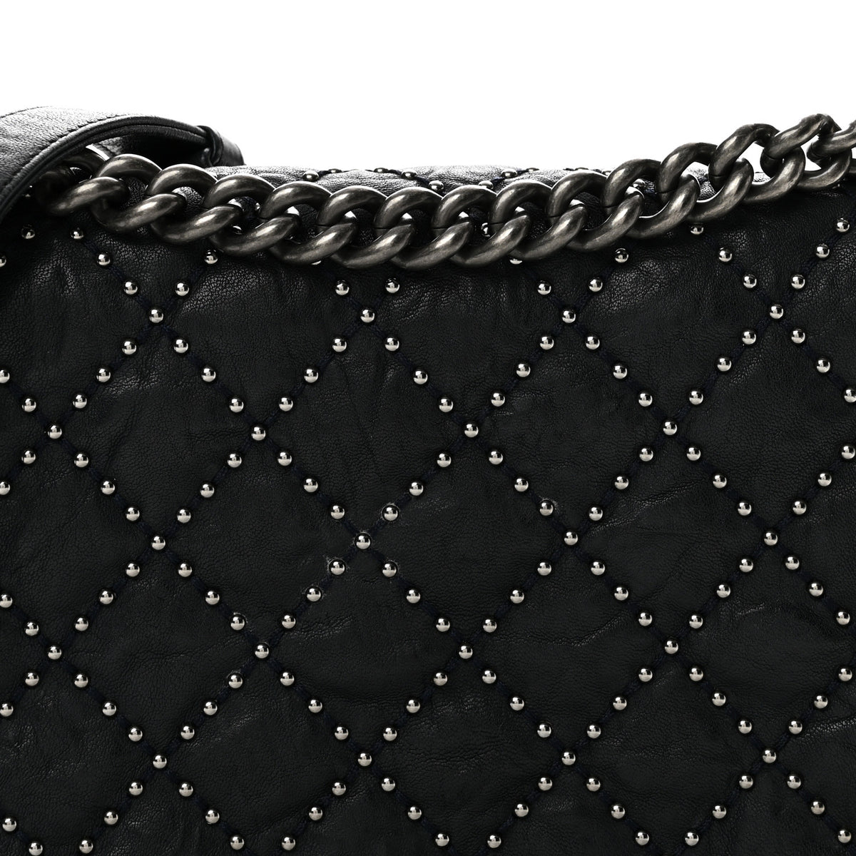 Crumpled Lambskin New Medium Studded Boy Flap Black