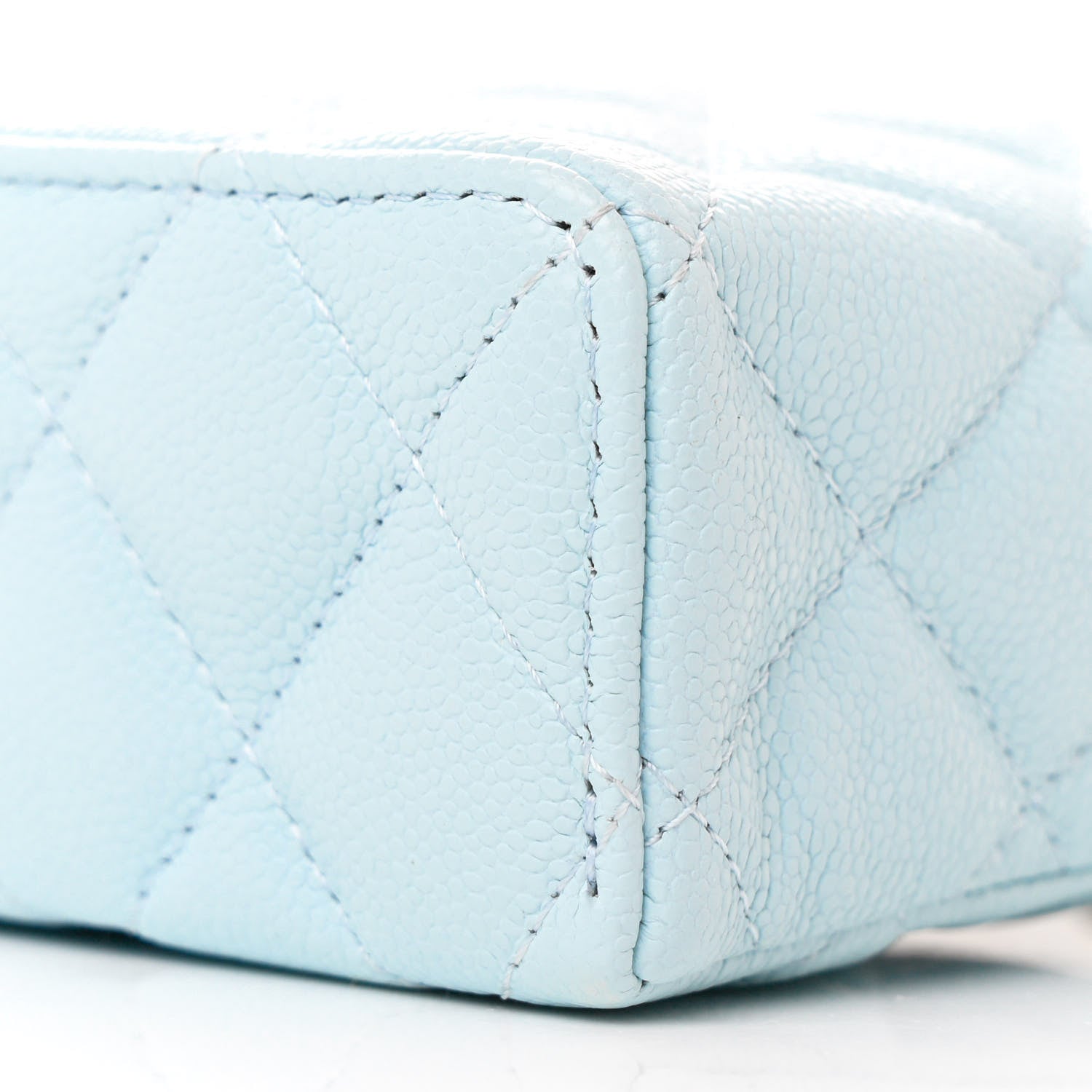 Chanel Caviar Quilted Top Handle Slim Vanity With Chain Light Blue 10 of 11