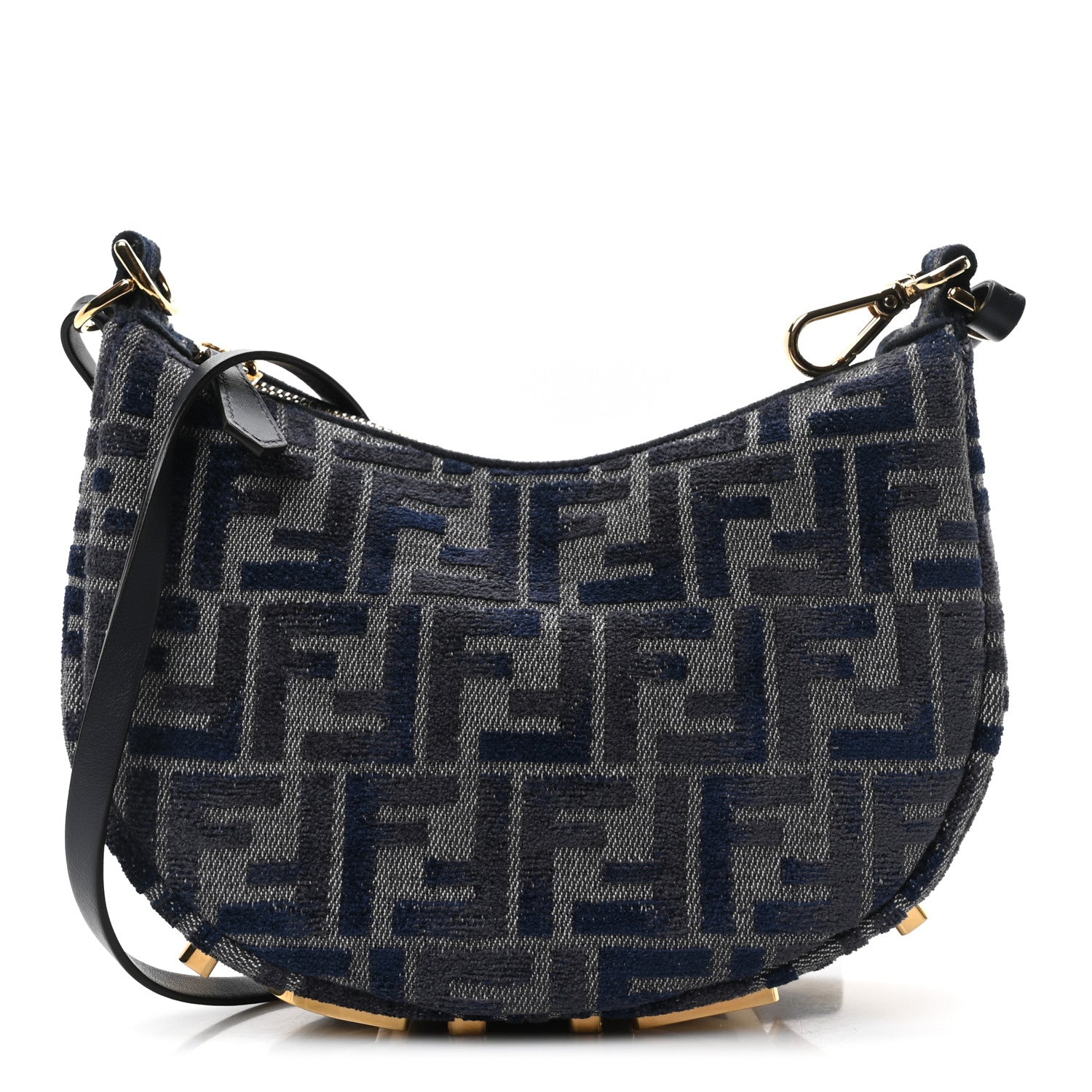 Fendi Chenille Vitello Grace FF 1974 Mini Fendigraphy Hobo Bag Blue 1 of 10