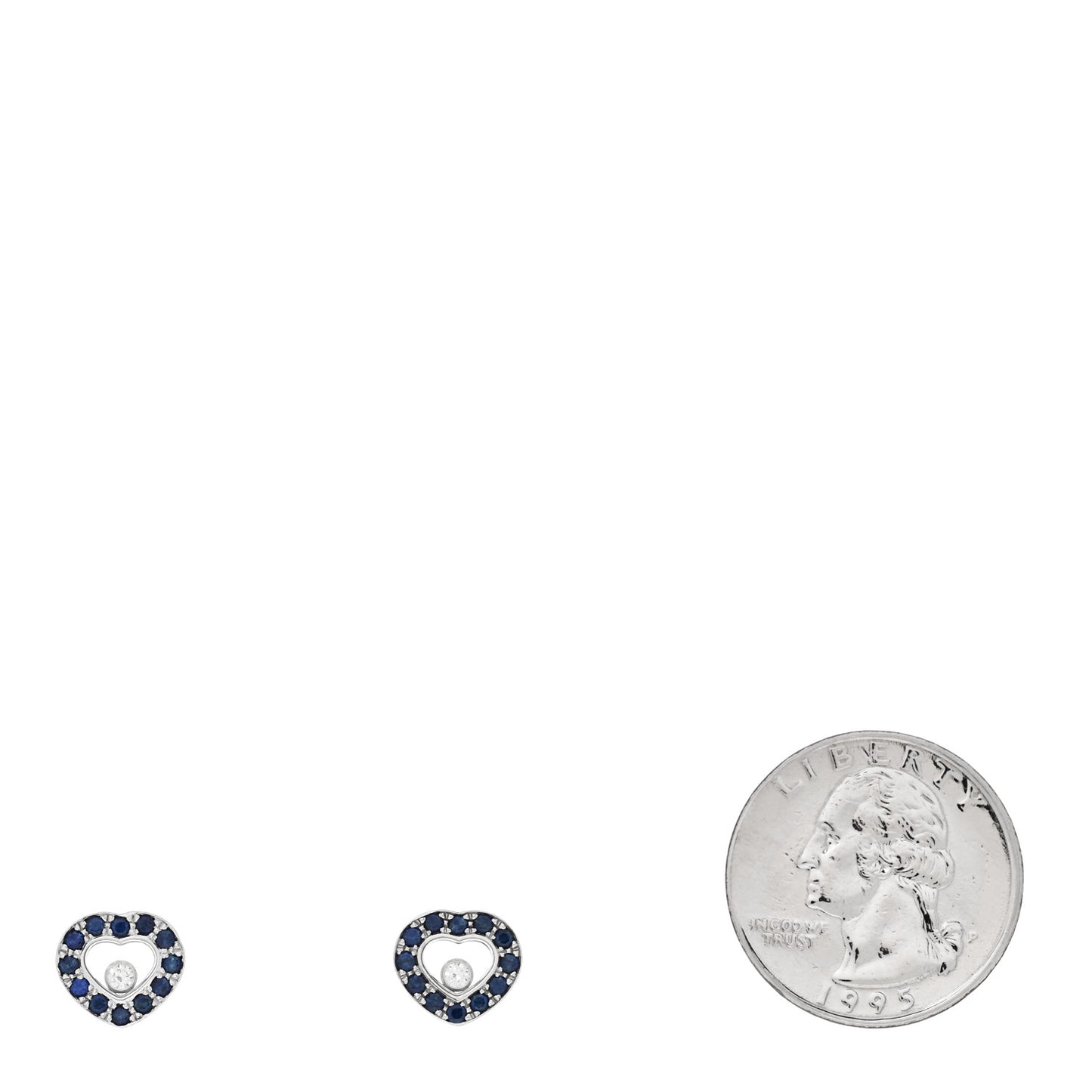 18K White Gold Diamond Blue Sapphire Happy Diamonds Heart Earrings
