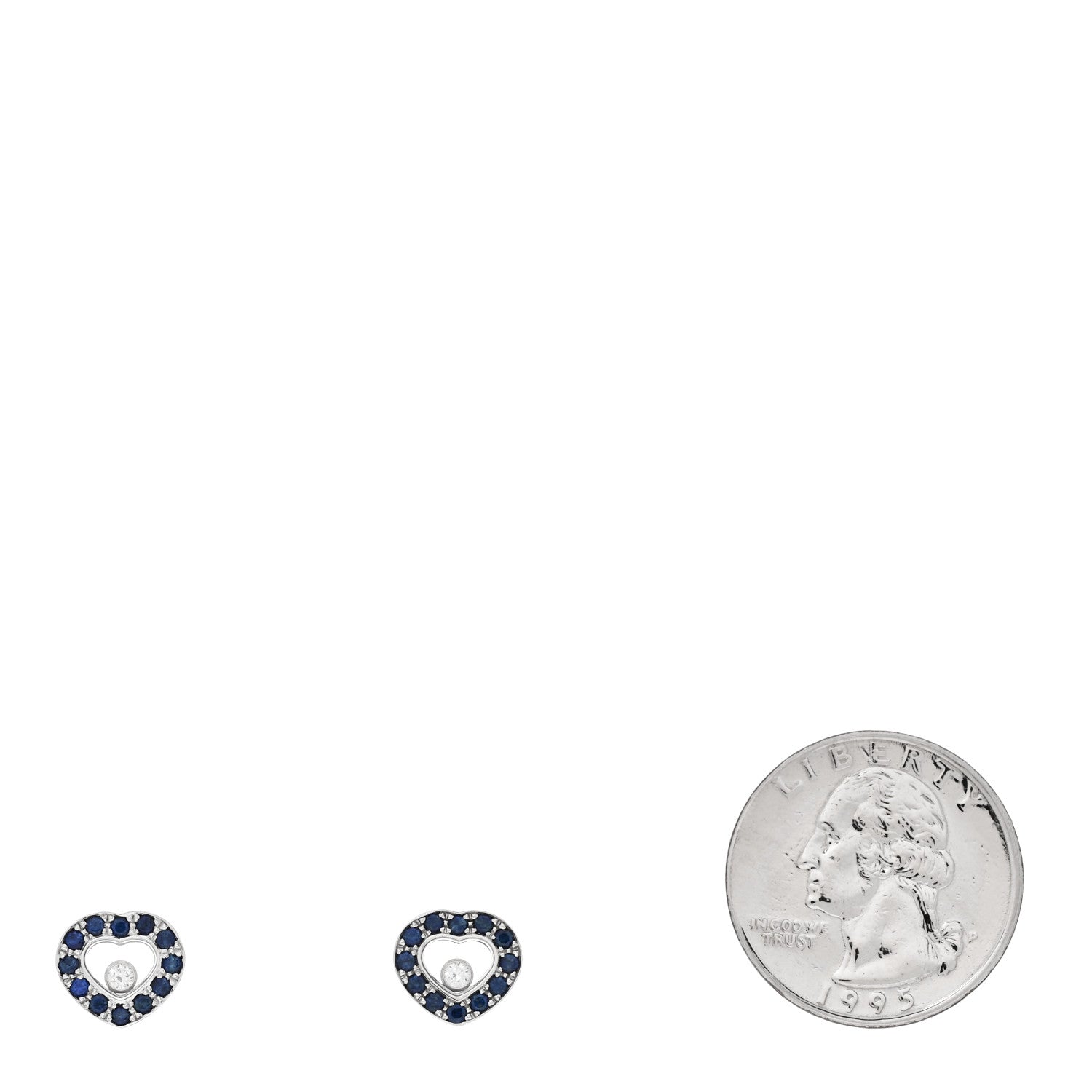Chopard 18K White Gold Diamond Blue Sapphire Happy Diamonds Heart Earrings 2 of 4