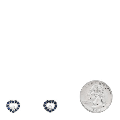 Chopard 18K White Gold Diamond Blue Sapphire Happy Diamonds Heart Earrings 2 of 4