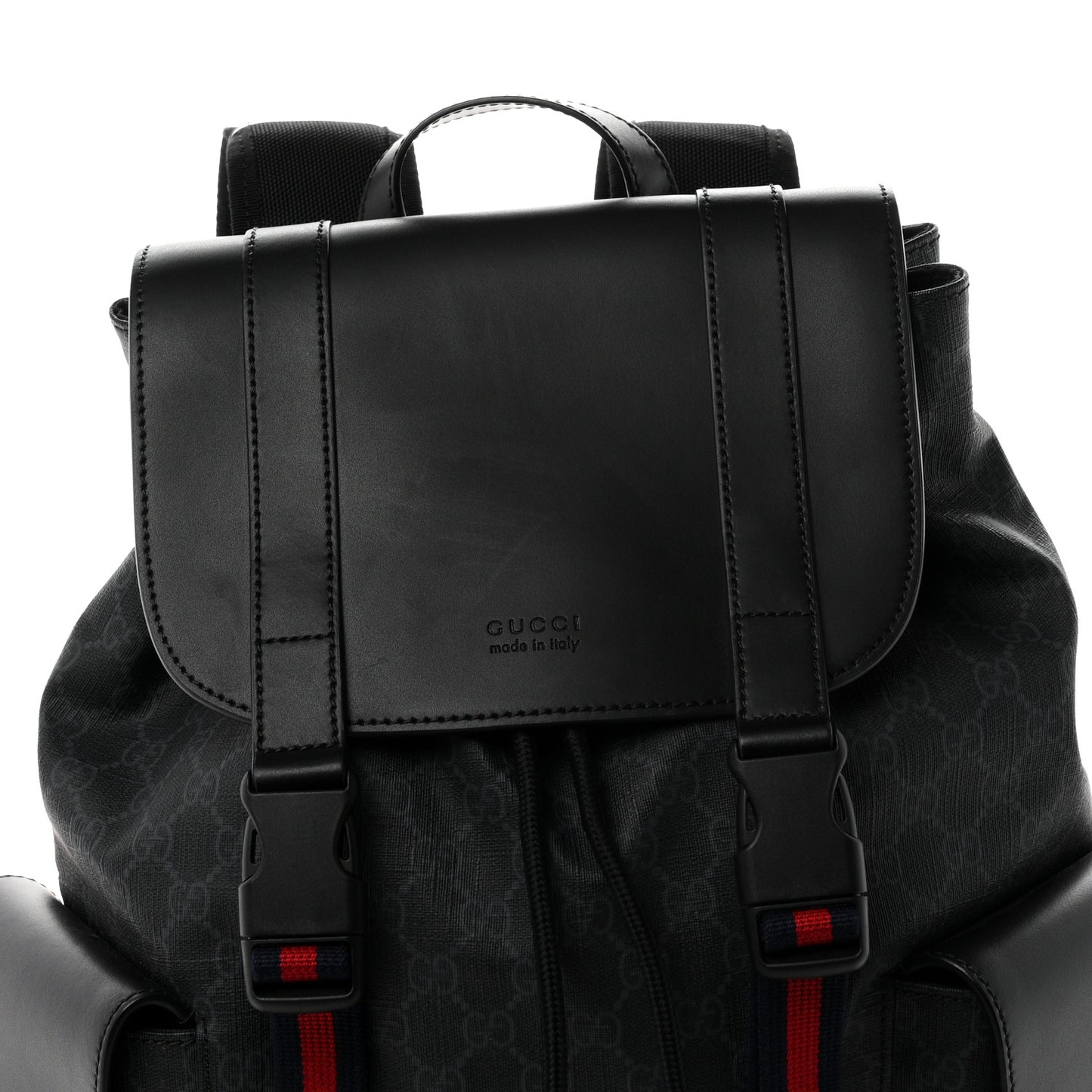 Soft GG Supreme Monogram Calfskin Web Double Buckle Backpack Black