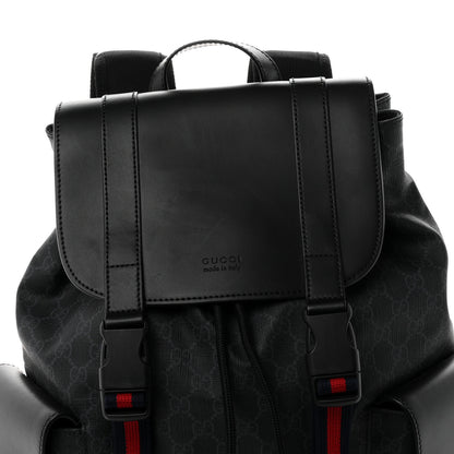 Gucci Soft GG Supreme Monogram Calfskin Web Double Buckle Backpack Black 7 of 9