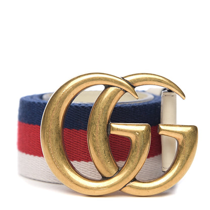 Gucci Nylon Calfskin Sylvie Web Double G 40mm Belt 80 32 Mystic White Hibiscus Red Maritime 1 of 5