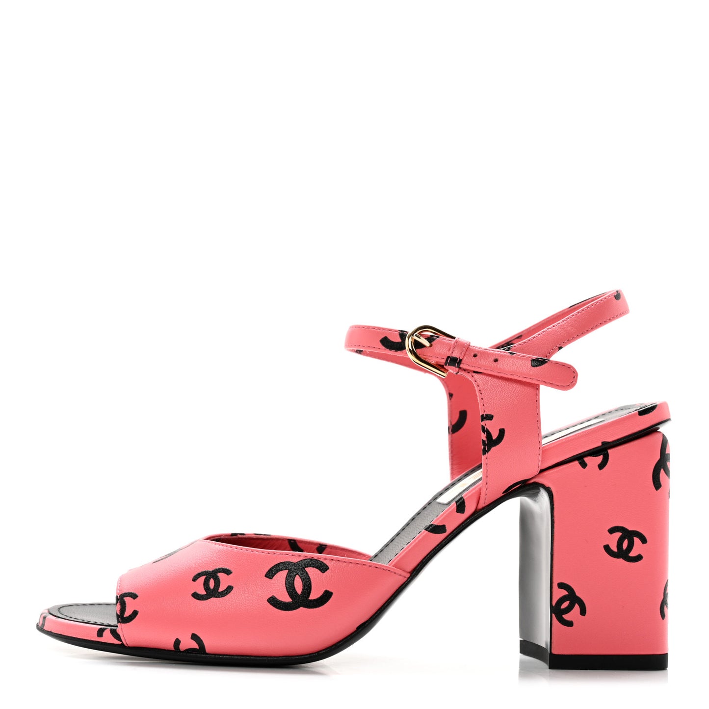Lambskin Printed CC Sandals 39 Pink Black