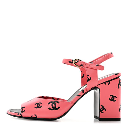 Chanel Lambskin Printed CC Sandals 39 Pink Black 1 of 13