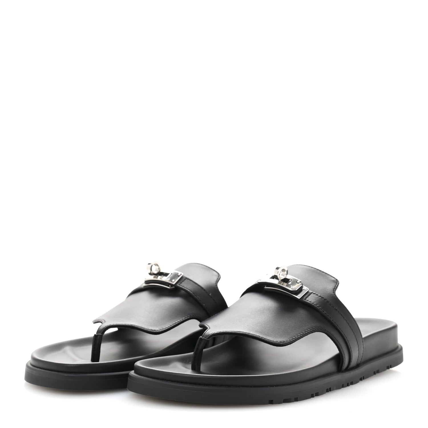 Hermes Calfskin Womens Empire Sandals 37.5 Black 4 of 9