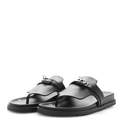 Hermes Calfskin Womens Empire Sandals 37.5 Black 4 of 9