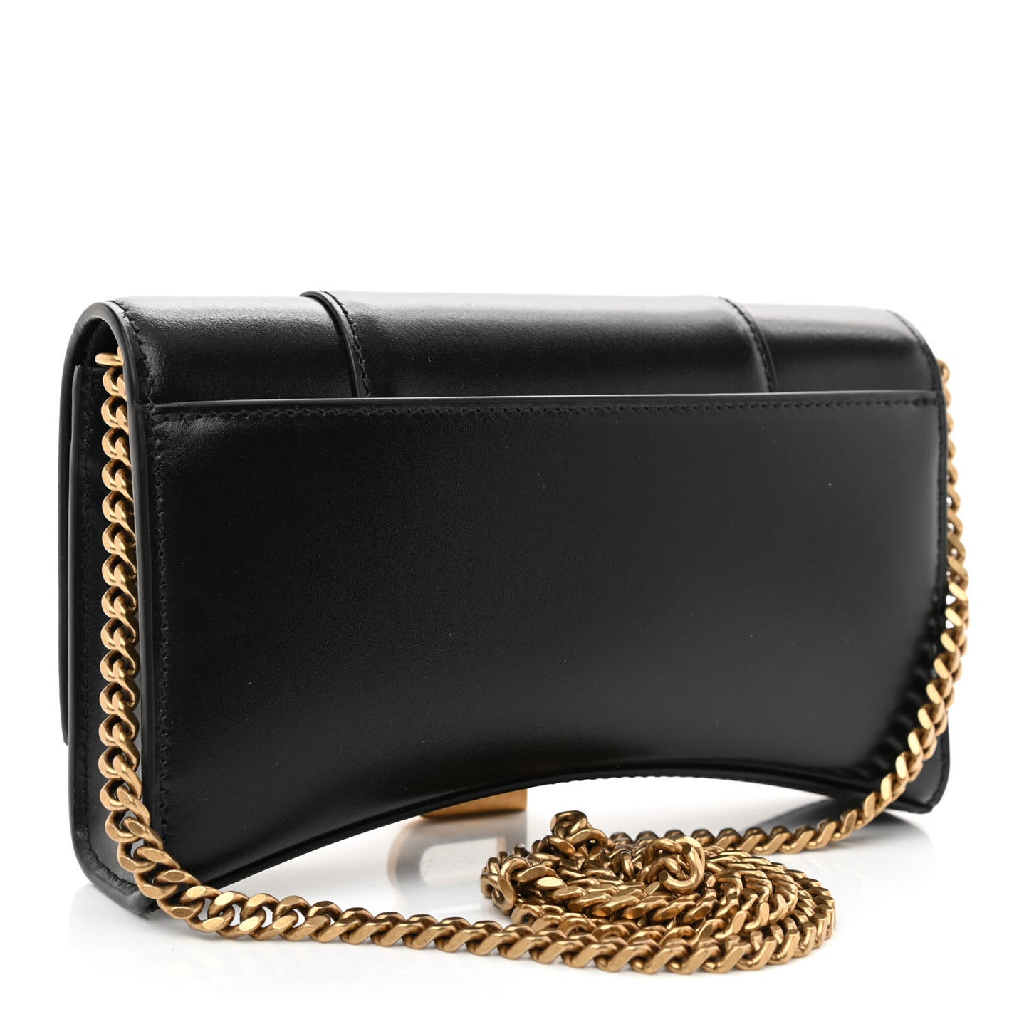 Shiny Box Calfskin Hourglass Chain Bag Black