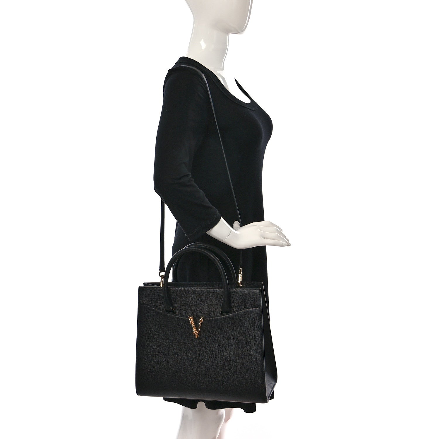 Versace Calfskin Virtus Tote Black 2 of 11