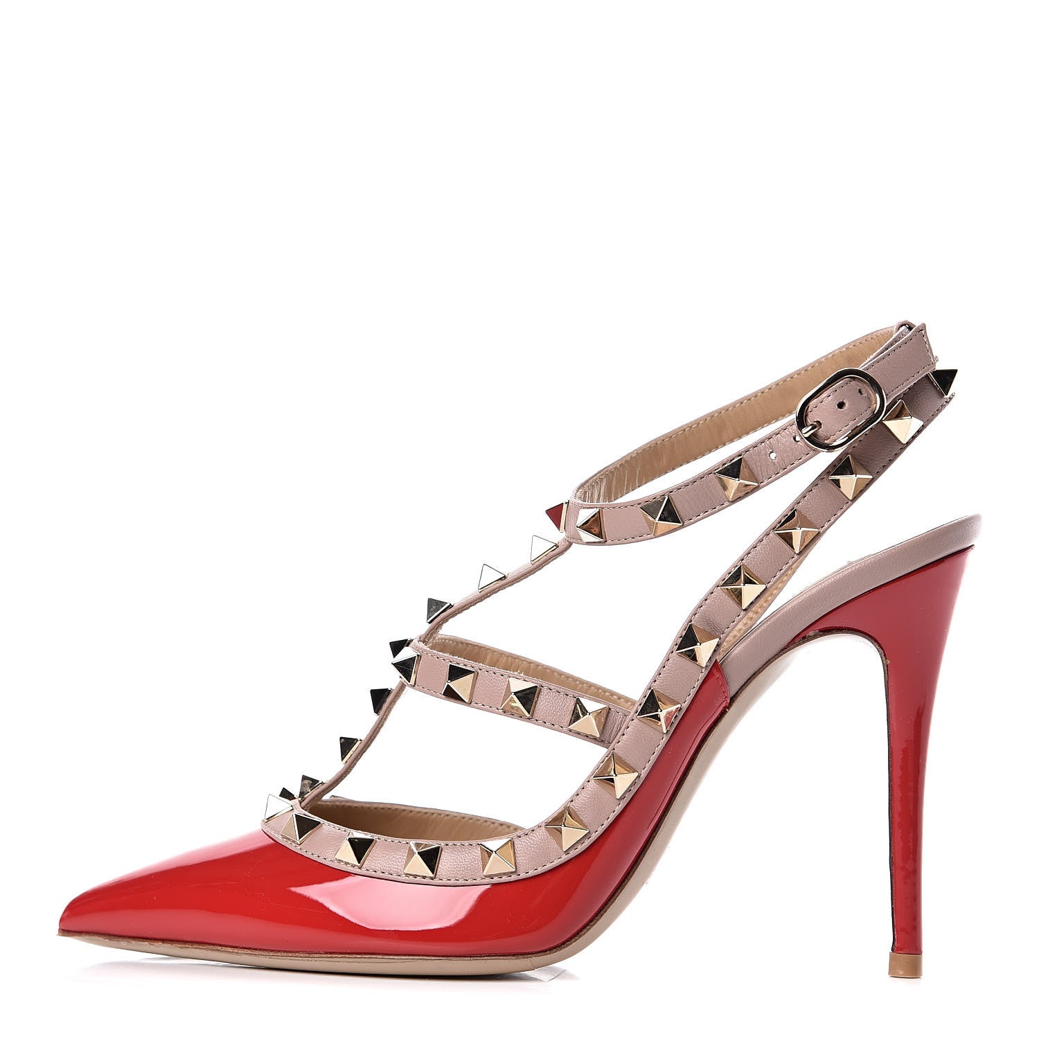 Valentino Garavani Patent Rockstud Ankle Strap 100mm Pumps 37 Rosso Valentino Poudre 1 of 11