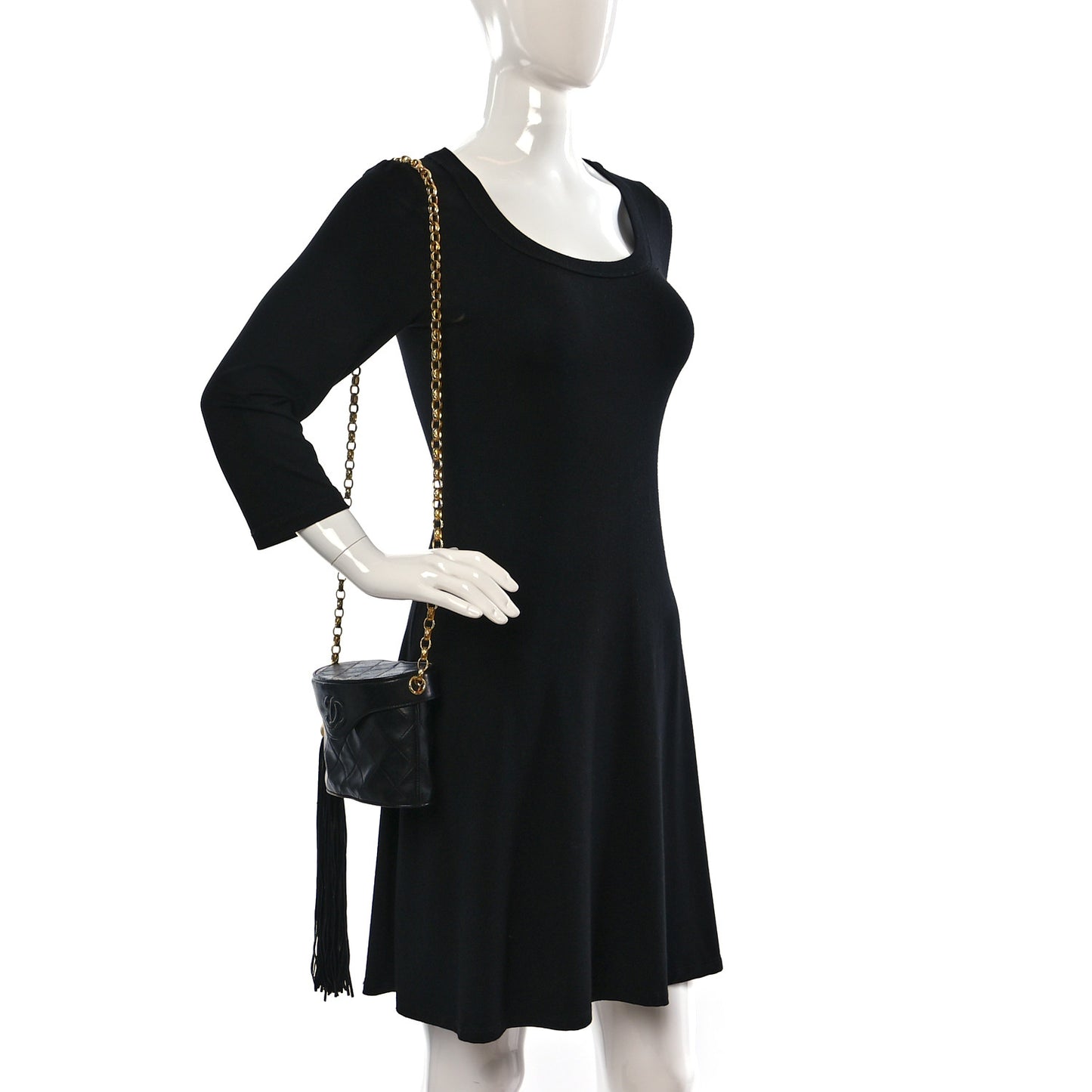 Lambskin Quilted Tassel Shoulder Bag Black