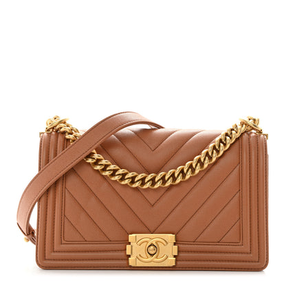 Chanel Caviar Chevron Quilted Medium Boy Flap Dark Beige 1 of 11