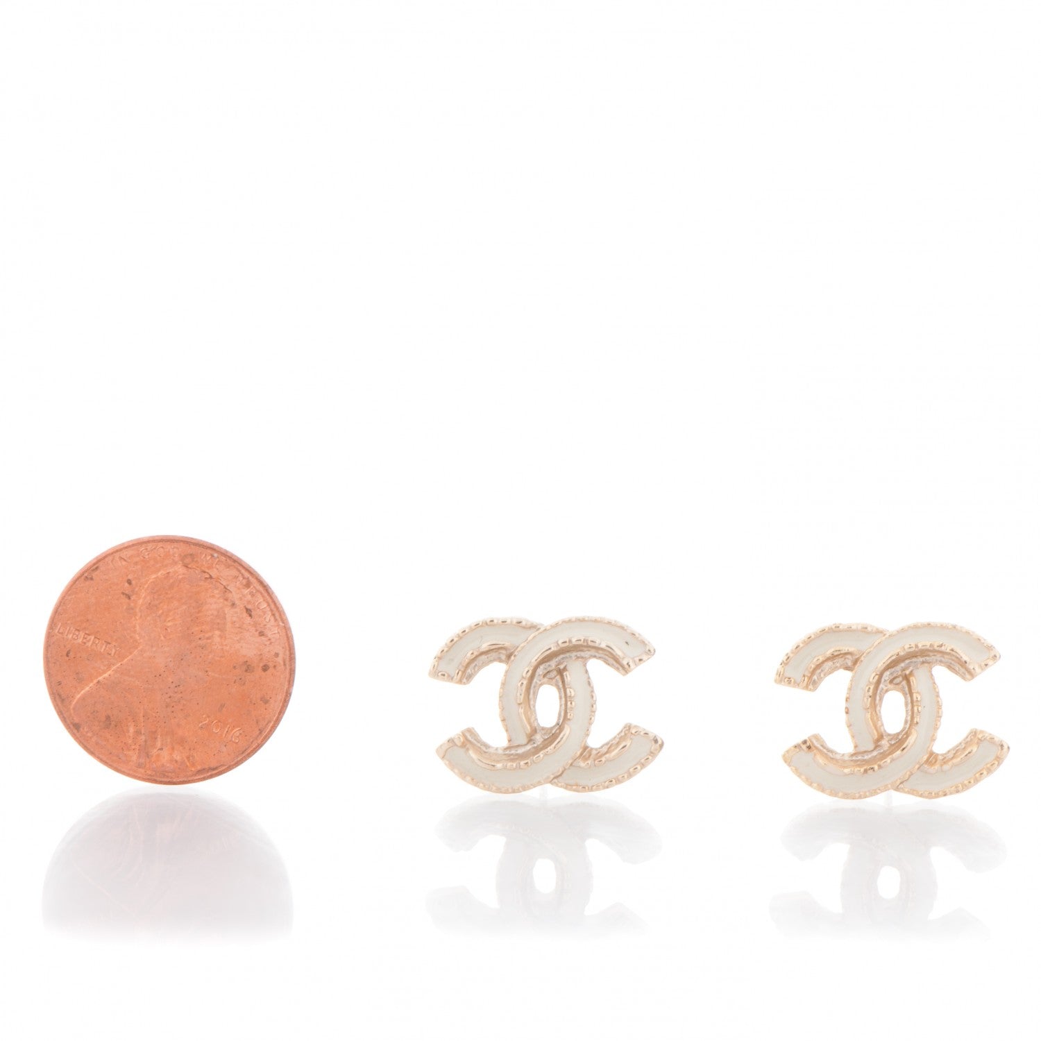 Chanel Enamel CC Earrings Beige Gold 2 of 4