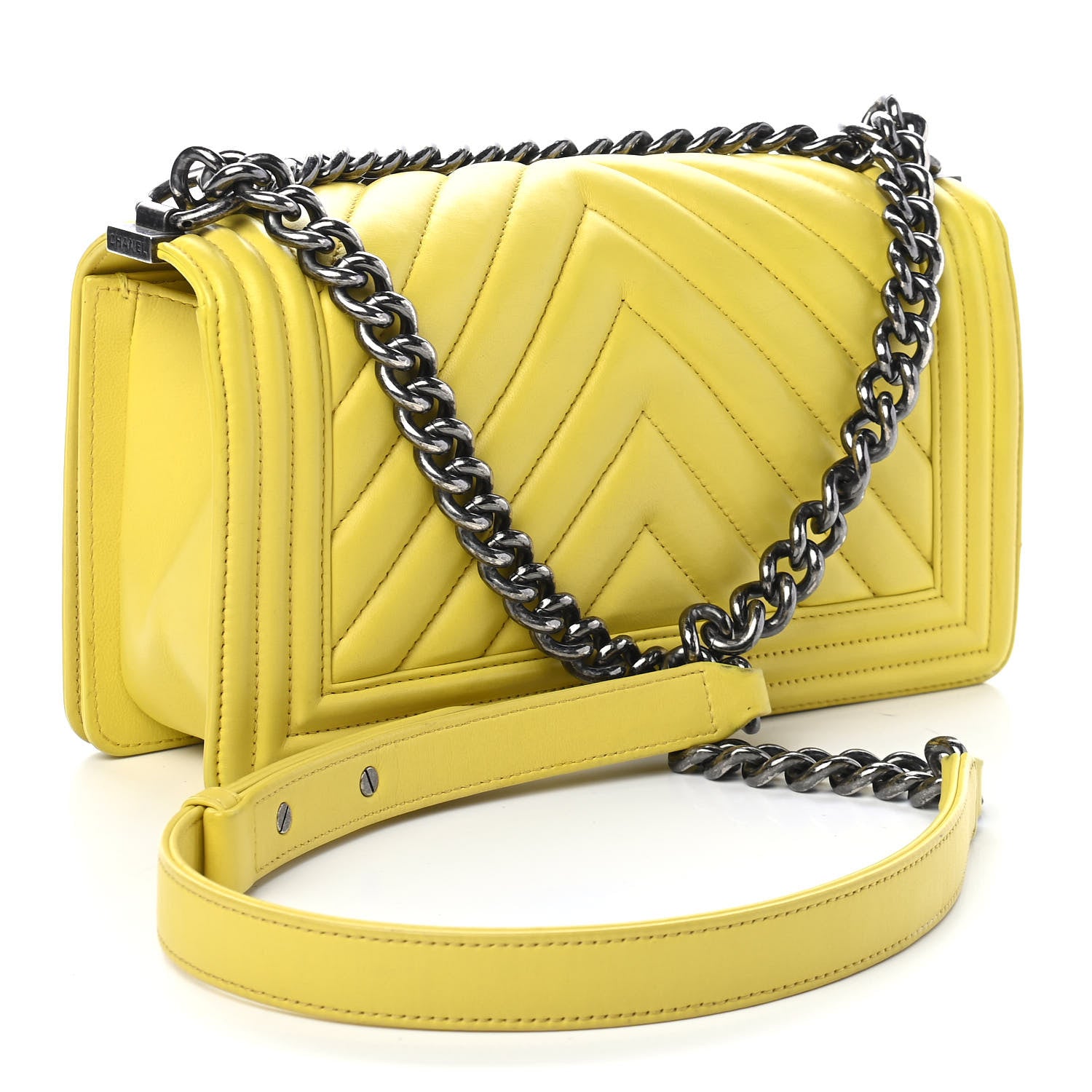 Chanel Calfskin Chevron Quilted Medium Boy Flap Yellow 2 of 9