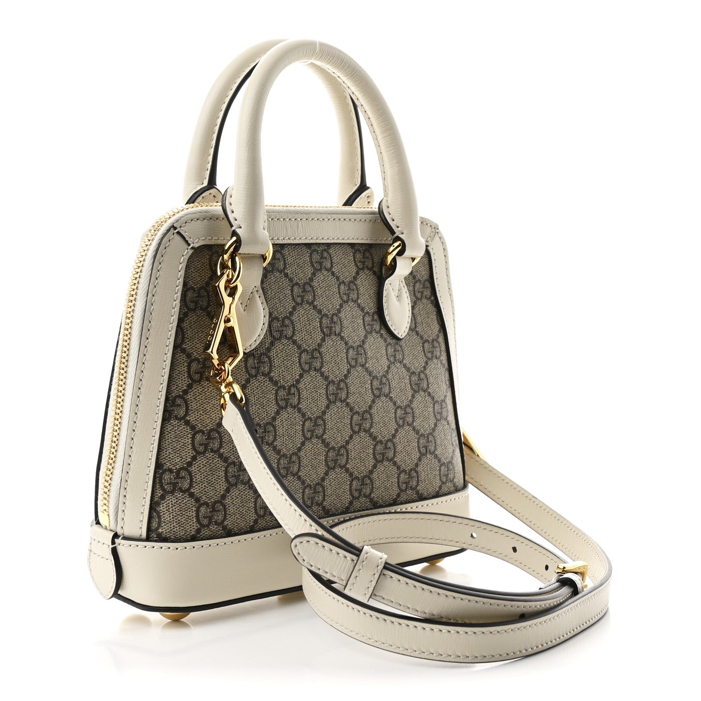 GG Supreme Monogram Azalea Calfskin Mini Horsebit 1955 Top Handle Bag Beige Ebony Mystic White
