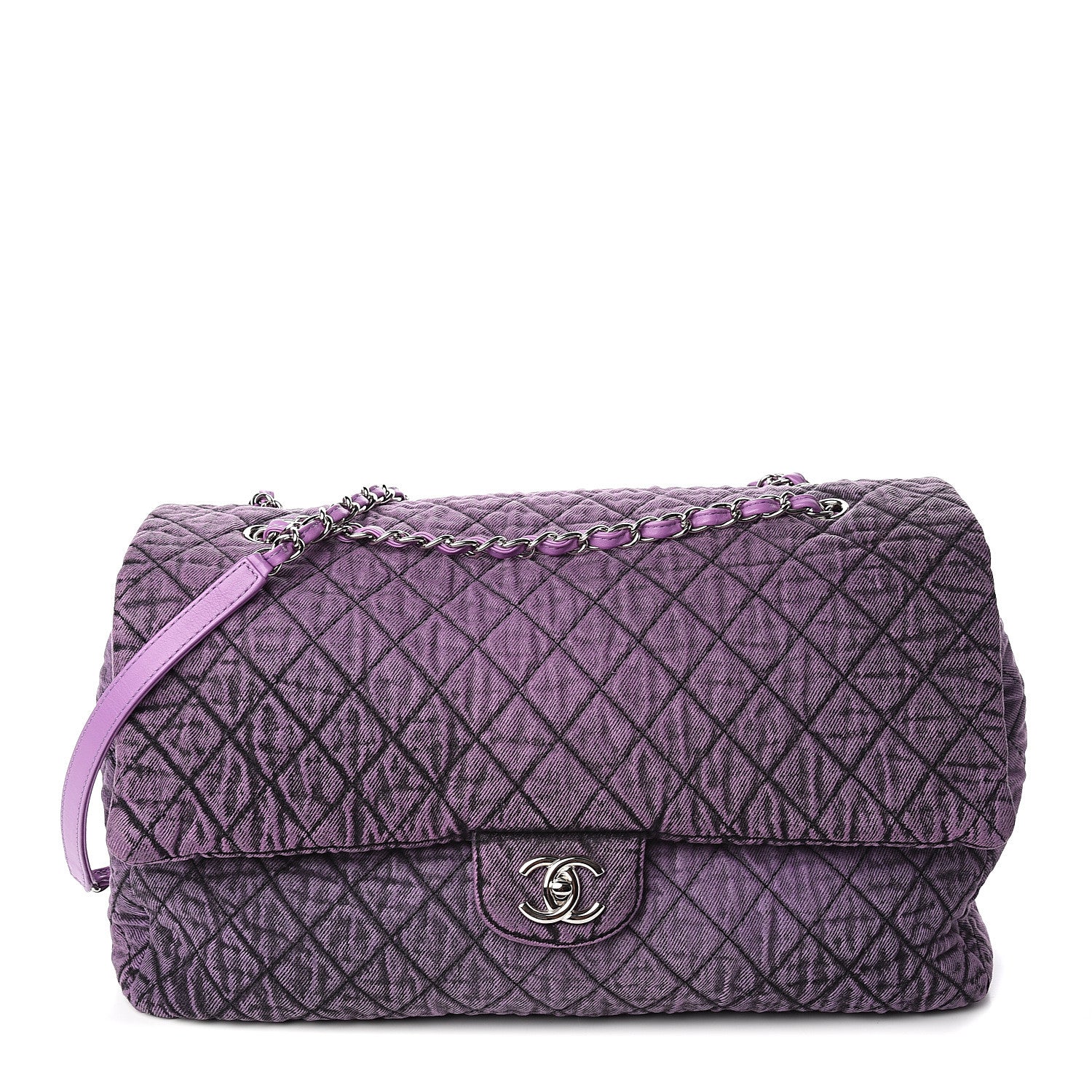 Chanel Denim Quilted Denimpression XXL Flap Purple Black 1 of 9