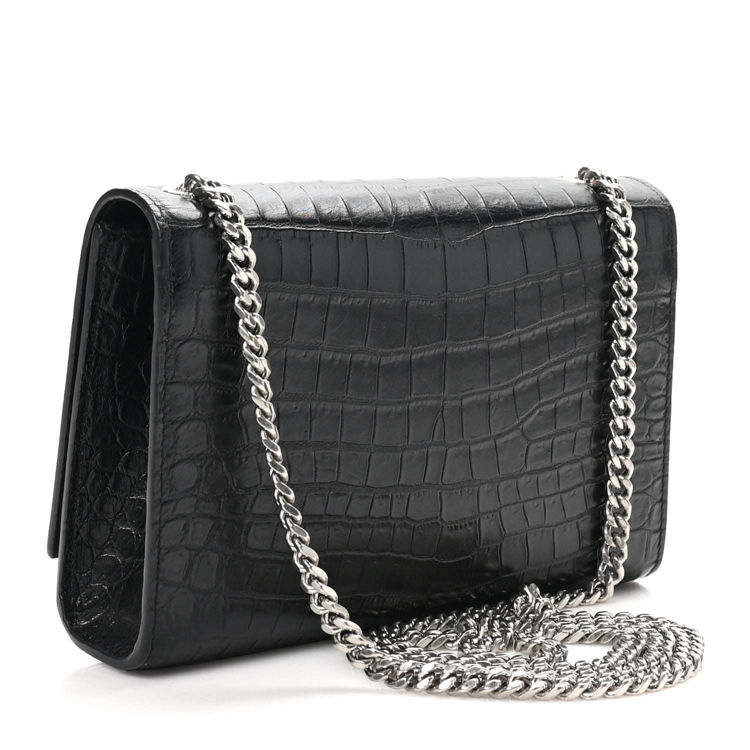 Saint Laurent Calfskin Crocodile Embossed Small Classic Monogram Kate Tassel Satchel Black 2 of 10