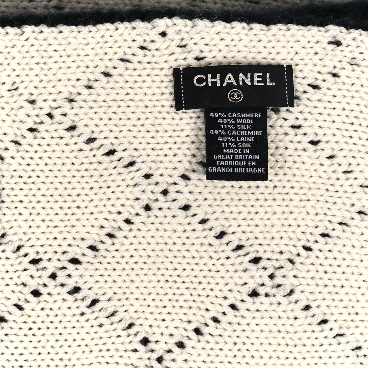 Chanel Wool Cashmere Silk CC Scarf Black White 3 of 3