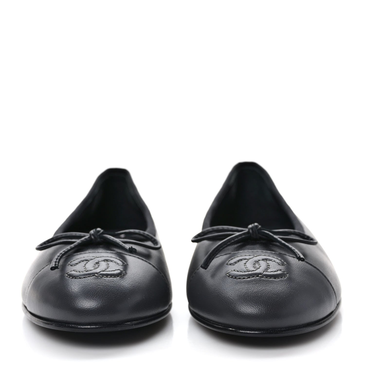 Chanel Lambskin Cap Toe CC Ballerina Flats 36.5 Grey Black 2 of 8