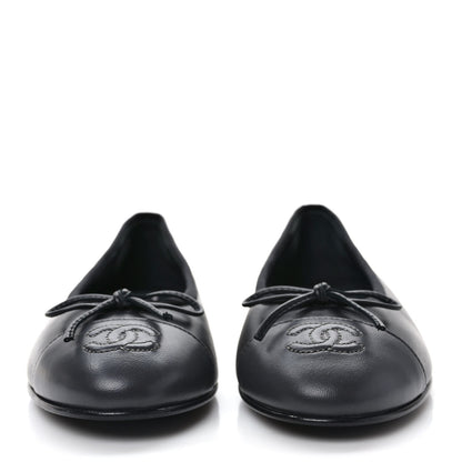Chanel Lambskin Cap Toe CC Ballerina Flats 36.5 Grey Black 2 of 8
