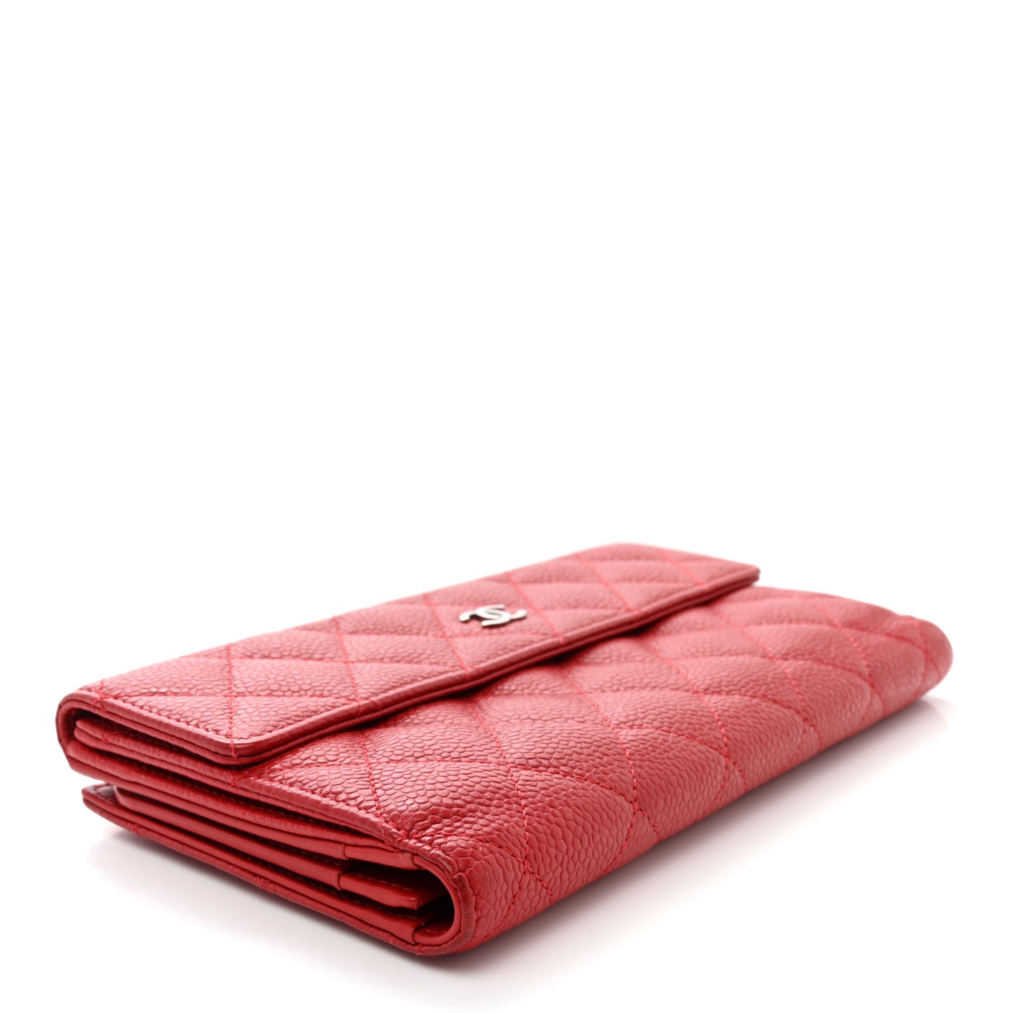 Caviar Quilted CC Long Double Wallet Red