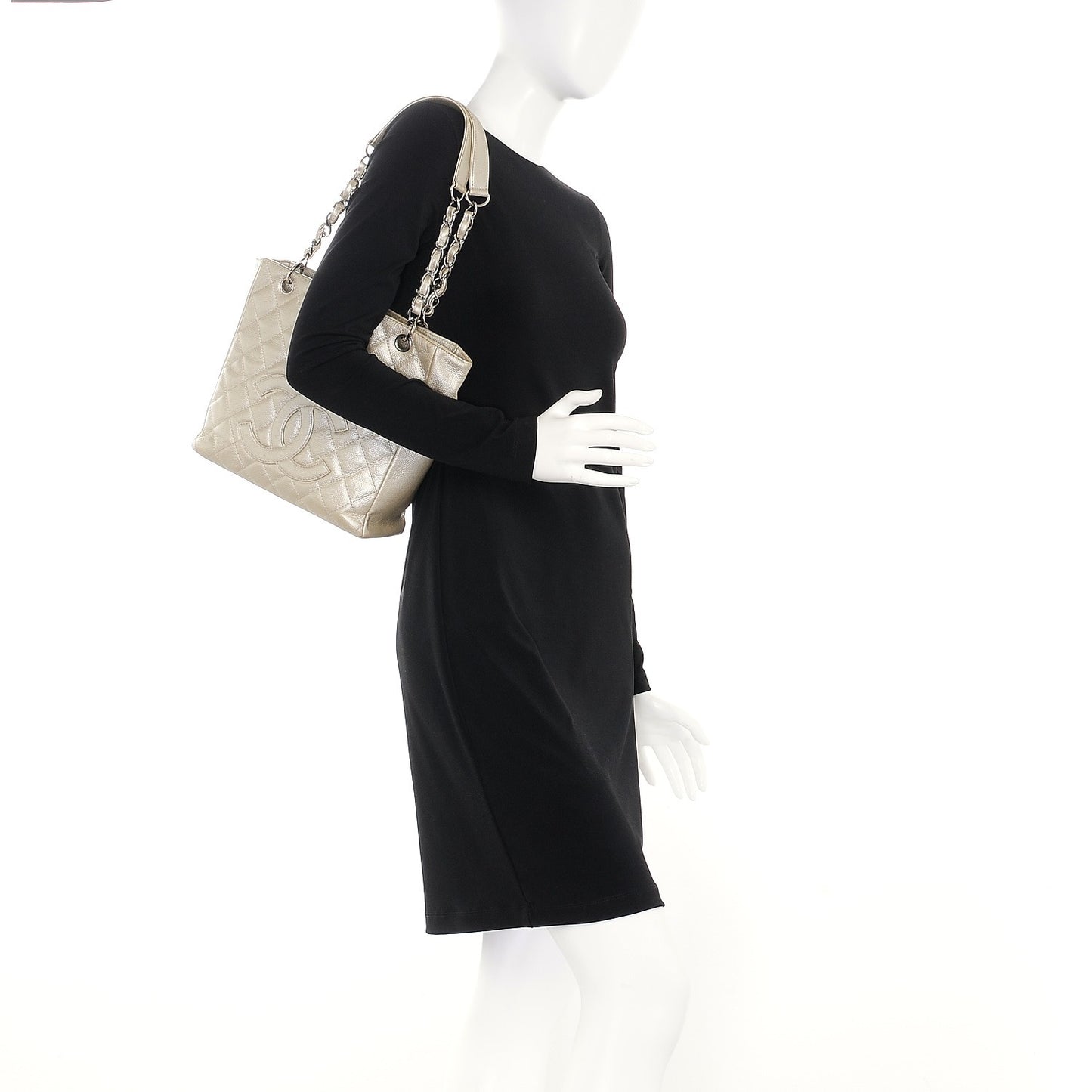 Caviar Quilted Petit Shopping Tote PST Pearl