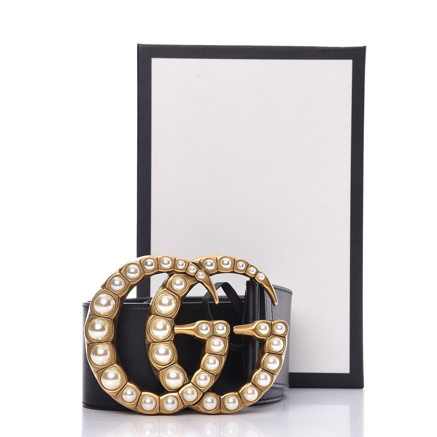 Gucci Moon Calfskin Pearl Double G 70mm Belt 85 34 Black Cream 7 of 7