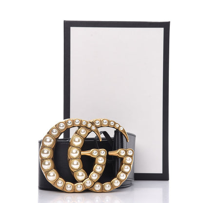Gucci Moon Calfskin Pearl Double G 70mm Belt 85 34 Black Cream 7 of 7