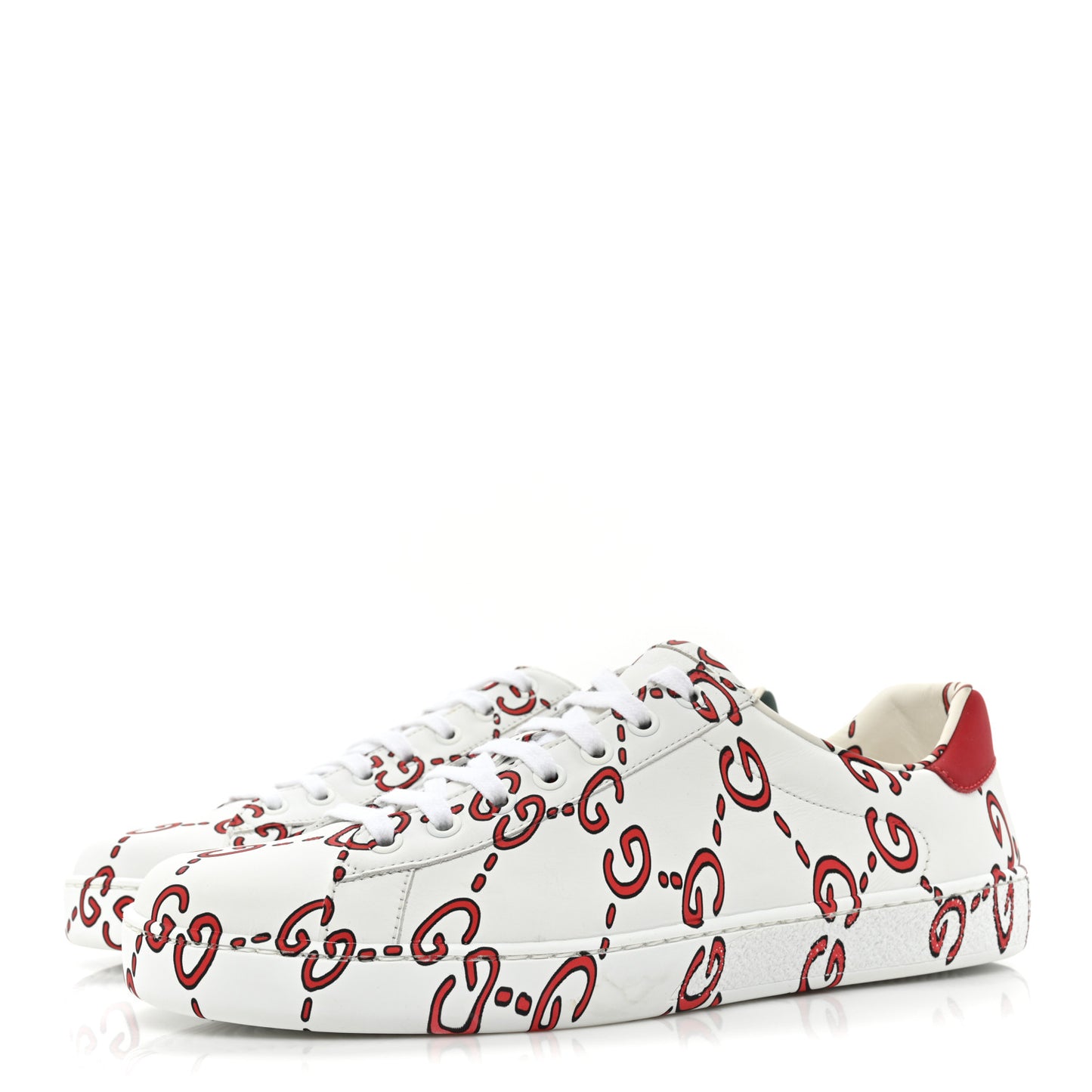 Calfskin GucciGhost Print Mens Ace Sneakers 8 White Hibiscus Red