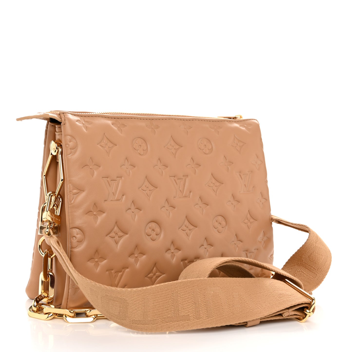 Lambskin Embossed Monogram Coussin PM Camel