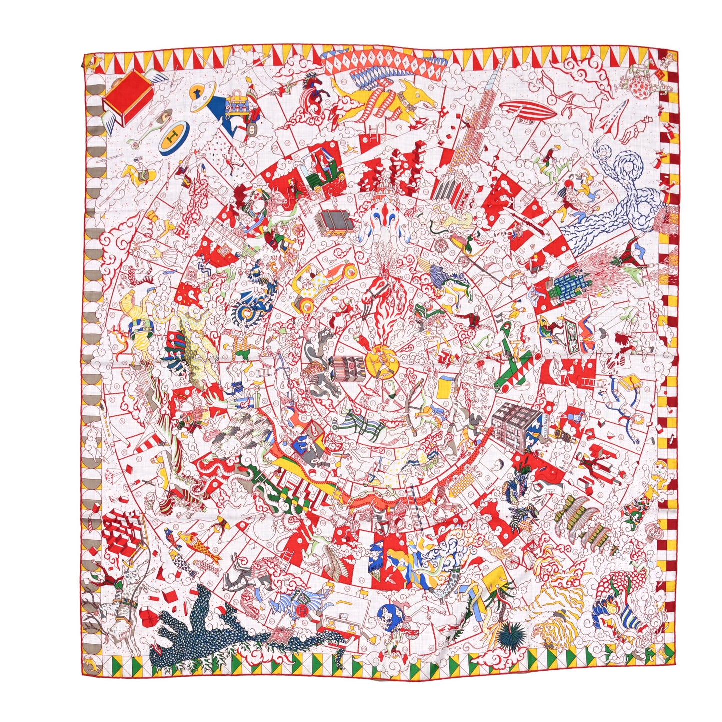 Cashmere Silk L'Epopee D'Hermes Shawl 140 Gris Chine Rouge Multicolor