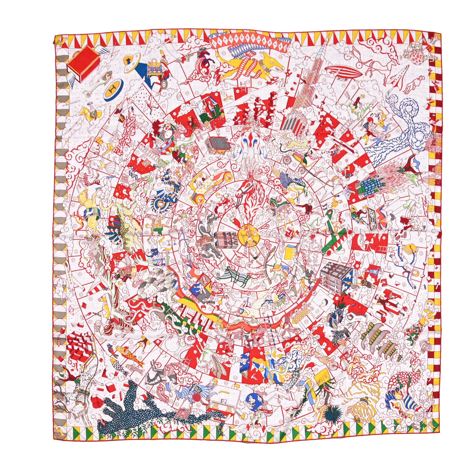 Hermes Cashmere Silk L'Epopee D'Hermes Shawl 140 Gris Chine Rouge Multicolor 1 of 6