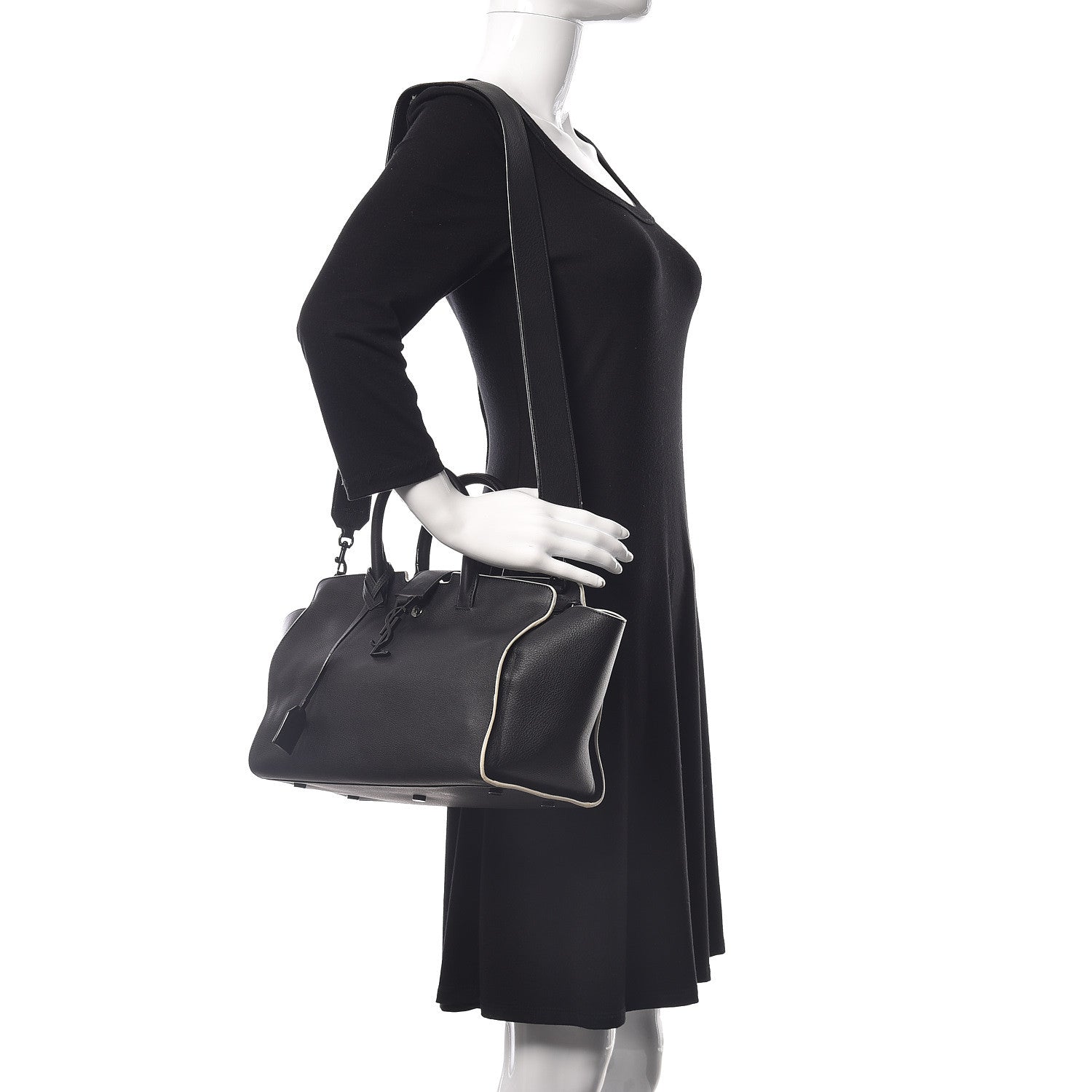 Saint Laurent Calfskin Small Monogram Downtown Cabas Black White 2 of 14
