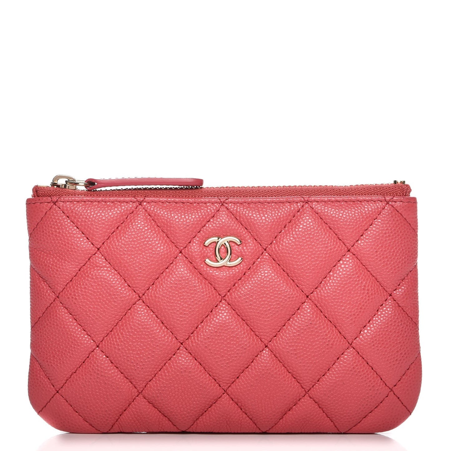 Caviar Quilted Small Cosmetic Case Dark Pink