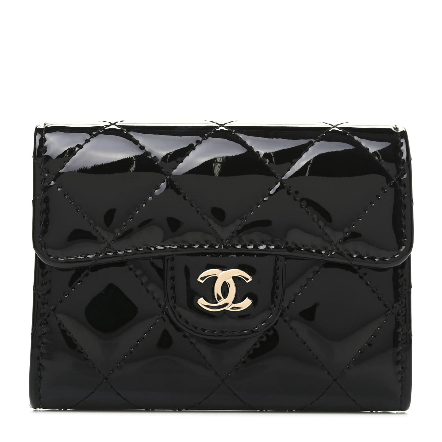 Patent Quilted Flap Card Holder Wallet Black