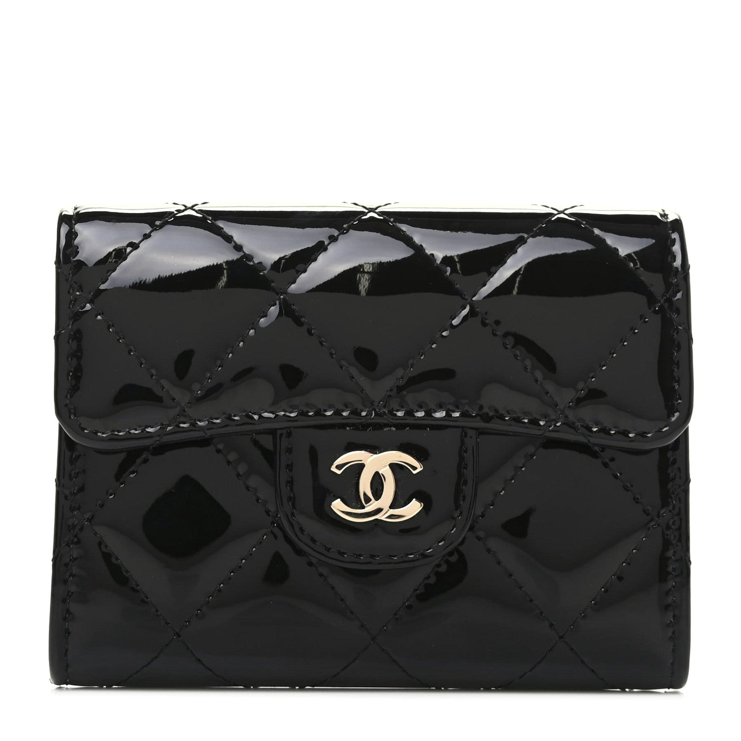 Chanel Patent Quilted Flap Card Holder Wallet Black 1 of 8