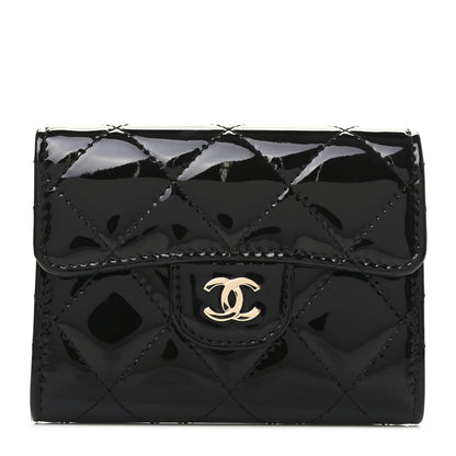 Chanel Patent Quilted Flap Card Holder Wallet Black 1 of 8