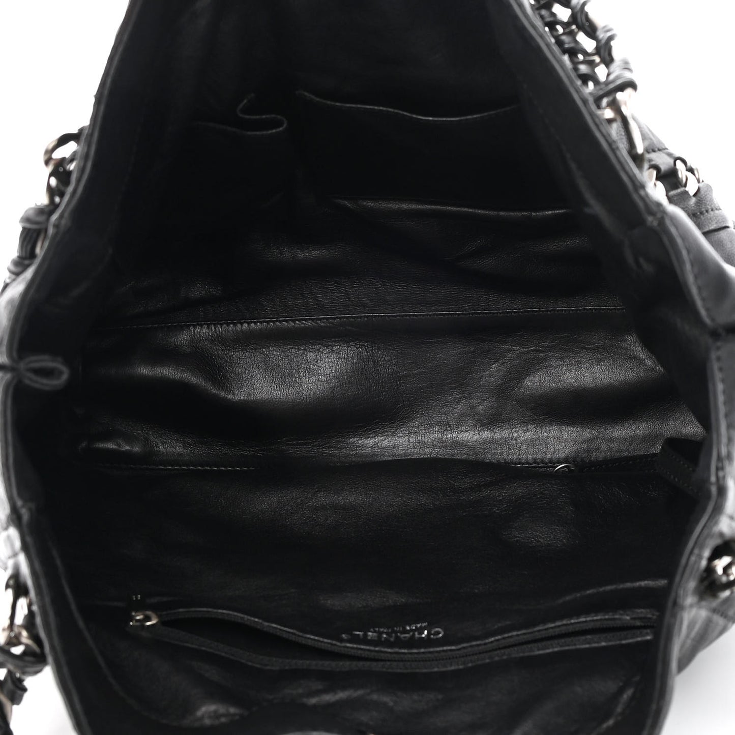 Glazed Calfskin Modern Chain Tote Black