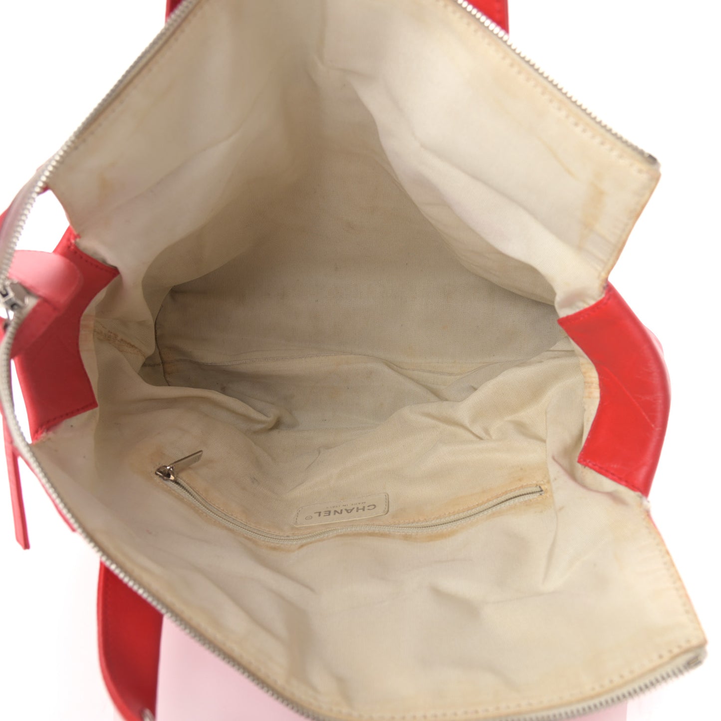 Calfskin CC Chevron All Day Long Tote Red