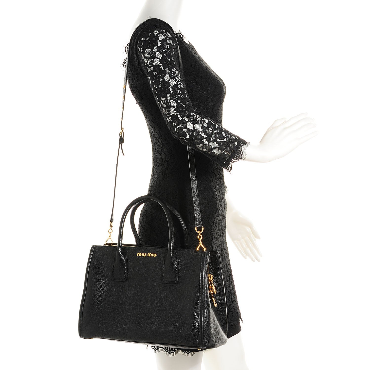 Miu Miu Goatskin Madras Top Handle Tote Nero Black 2 of 9