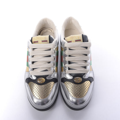 Gucci Metallic Calfskin Web Womens Screener Sneakers 35 Silver Gold Black 6 of 10