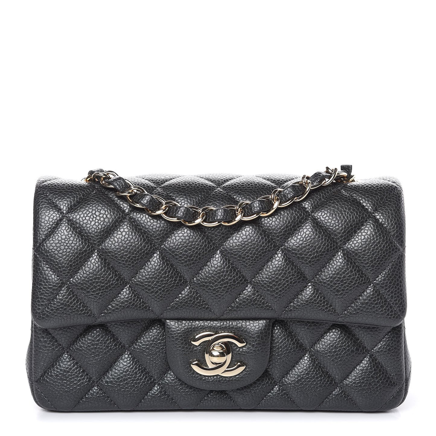 Caviar Quilted Mini Rectangular Flap Dark Grey